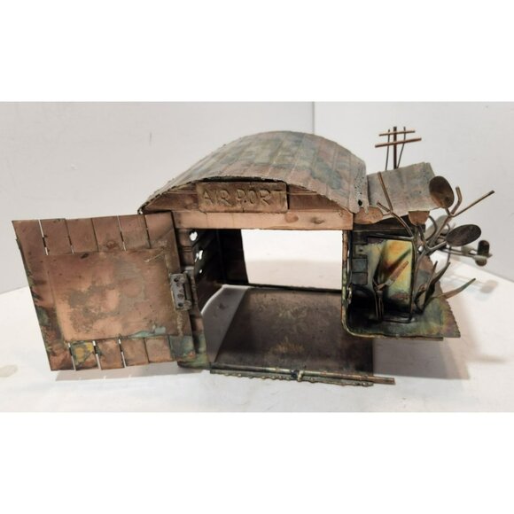 Vintage Hand Crafted Oxidized Copper Metal Airport Hanger Music Box Hong Kong - Picture 2 of 16